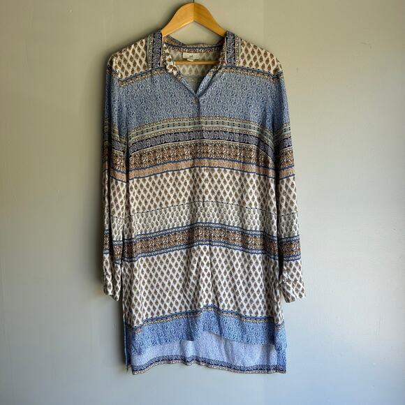 J. Jill  Floral Damask Print Button Tunic Dress Coverup Blue Medium Patchwork - Picture 1 of 8